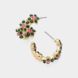 Flower Rhinestone Embellished Half Hoop Earrings
